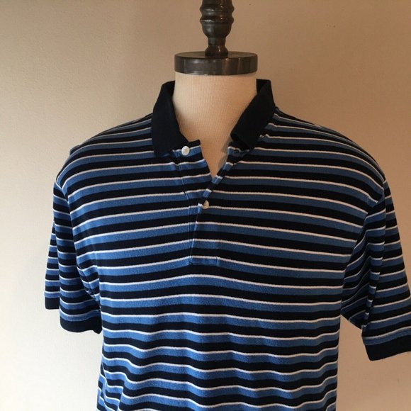 T HARRIS LONDON SHIRT MENS LARGE STRIPED BLUE GOLF POLO GENTLEMANS FIT - Picture 5 of 12
